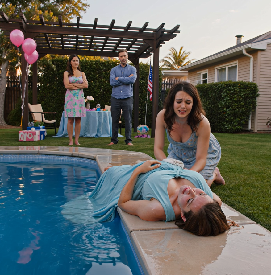 My twin sister’s baby shower ended with my mom punching my 8-month-pregnant stomach because I refused to hand over my $18,000 baby fund – as I blacked out and sank to the bottom of the pool, my dad said “let her float there and think about her selfishness,” my sister laughed… and not one of them moved to help me until a stranger dove in and the police started using words like “attempted murder”