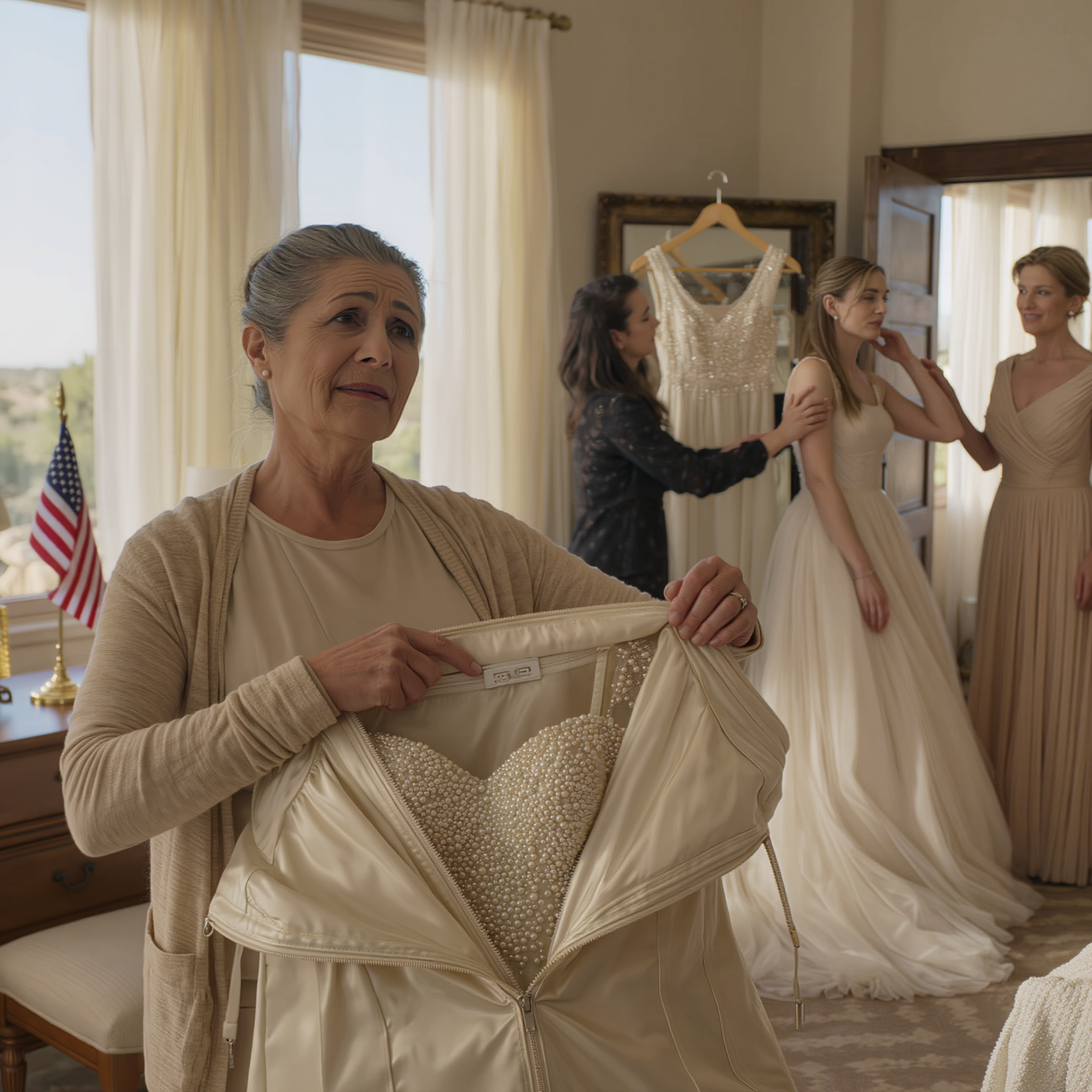 I spent six months sewing my daughter’s wedding dress by hand. Then, as I walked into the bridal suite, I heard her say, ‘If Mom asks, tell her it doesn’t fit – she made it look like something bought from a secondhand shop.’ I swallowed, picked the dress off the chair, and carried it outside without saying a word. They thought I would cry in the car… but an unexpected phone call turned the whole wedding plan upside down.