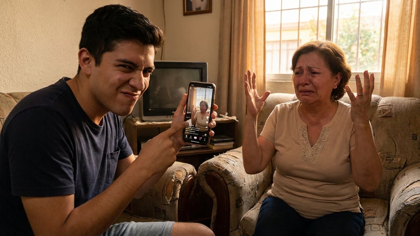 Transmití a mi abuela para ganar likes… hasta que el chat gritó: “¡DETRÁS DE TI!”