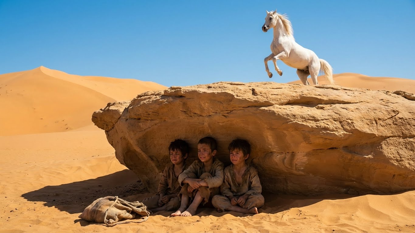 El millonario abandonó a sus 4 hijos enfermos en el desierto… y el caballo fue el único testigo