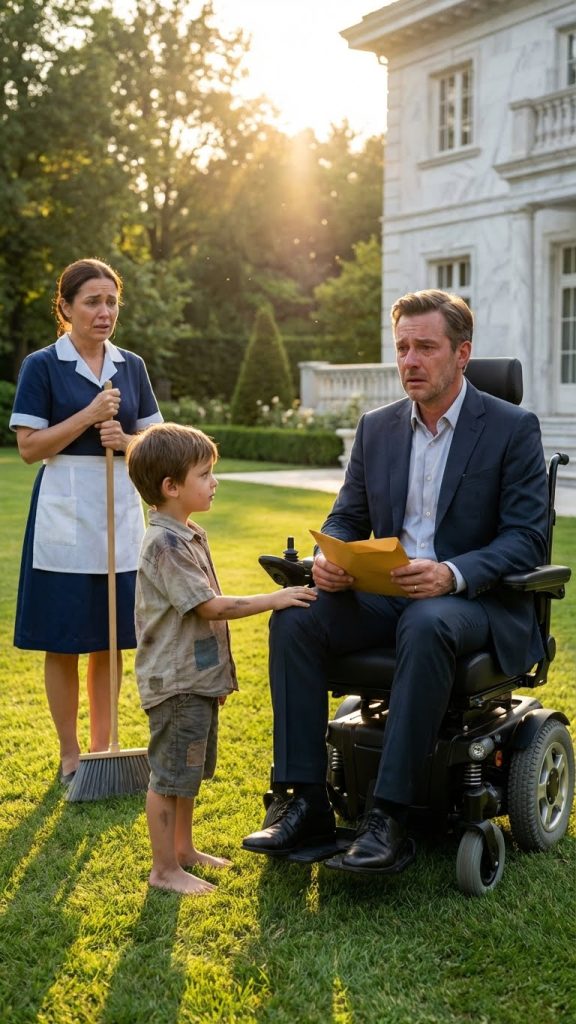 A 6-Year-Old Touched the Billionaire’s Paralyzed Leg and Prayed—Then the Man Whispered a Promise That Shocked His Entire Mansion: “Help me live again… and I’ll make you my heir.” What happened next rewrote all three lives.