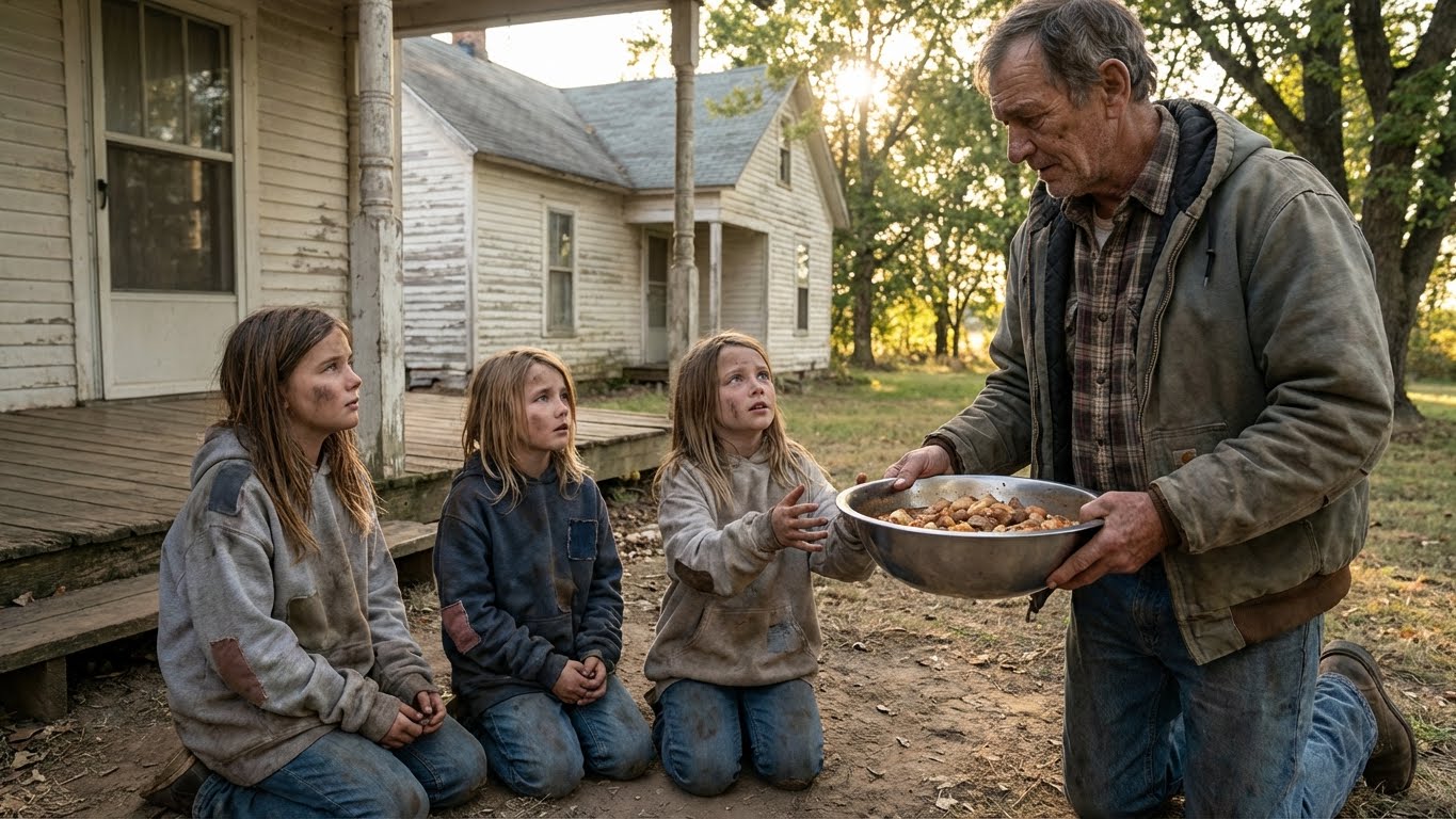 For 10 Years He Fed Three Street Girls—Then a Black Luxury Car Stopped Outside His Gate