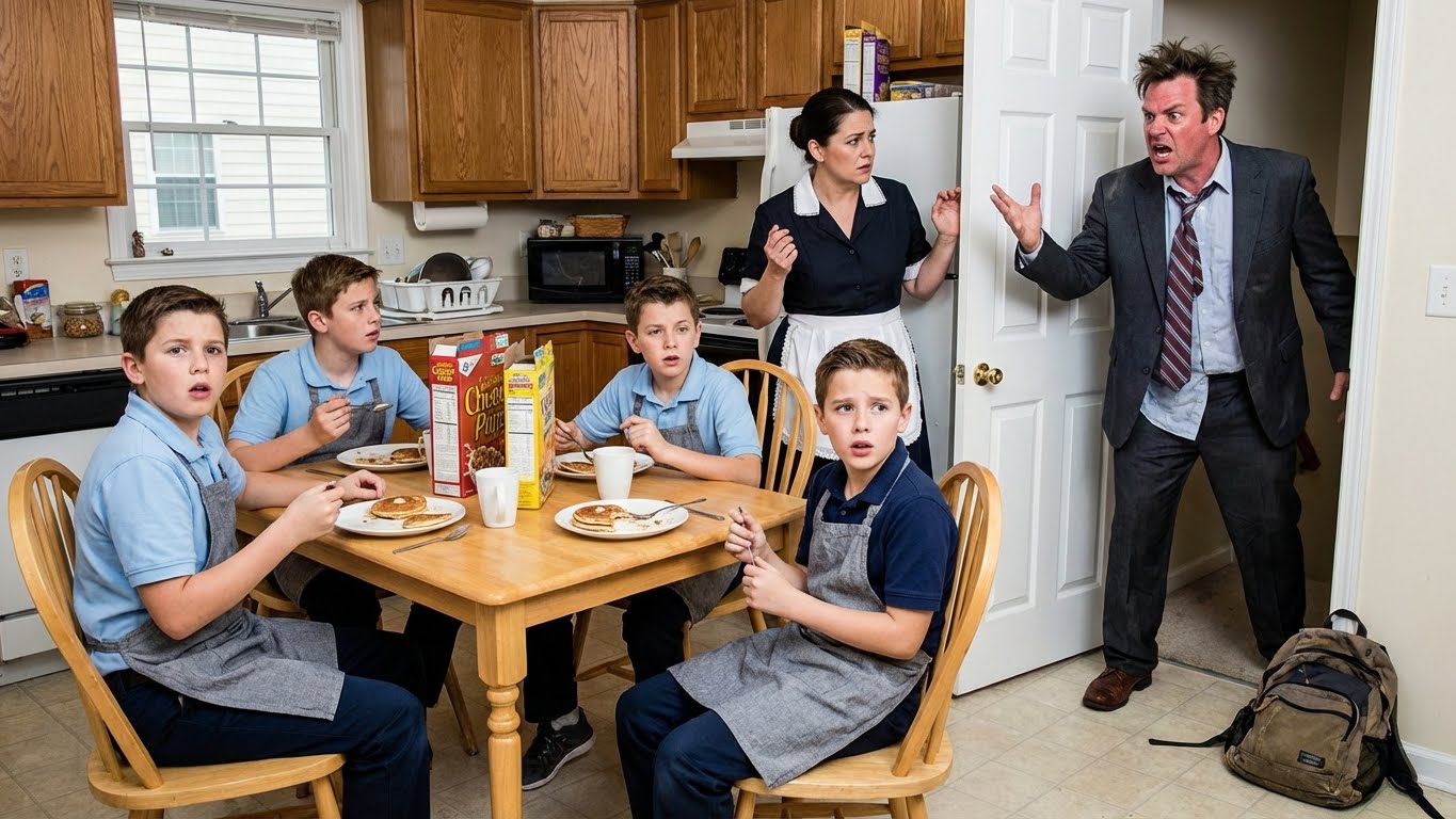 Billionaire Comes Home Early—Freezes at the “Gold Rice” on His Table… Then Sees 4 Boys with His Face