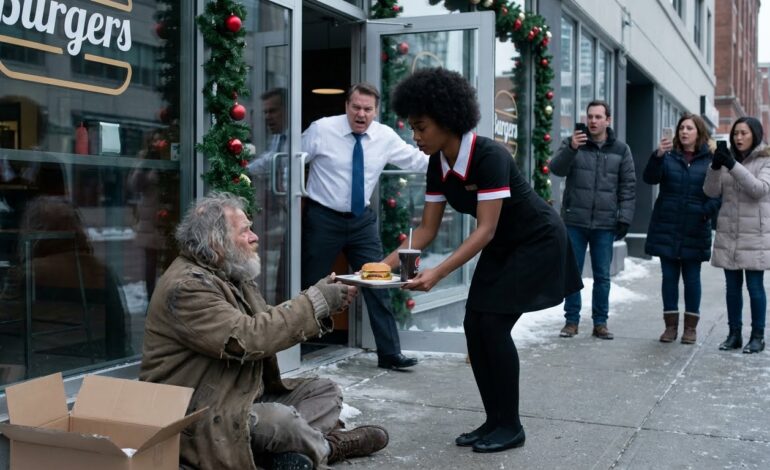 She Gave a Homeless Man a Free Burger—Her Manager Humiliated Her… Then the Man Pulled Out THIS Card