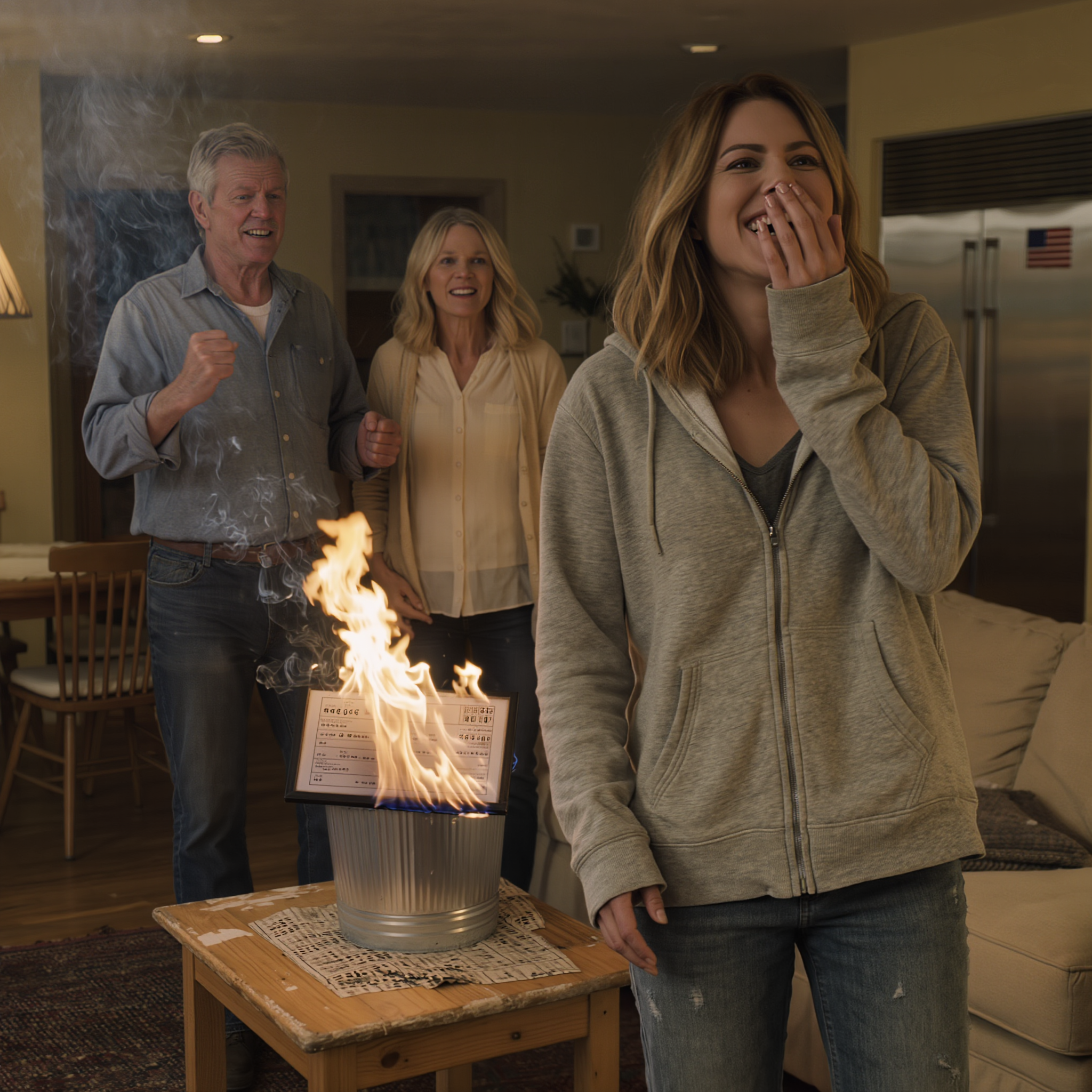 When I won $2.5 million, my parents forced me to give half to their “real daughter,” and when I refused, they smiled, snatched my framed check, and burned it in the backyard, hissing, “If you don’t share, you won’t get a cent”—but as the ashes burned away, I couldn’t help but laugh, because the check they burned was actually…