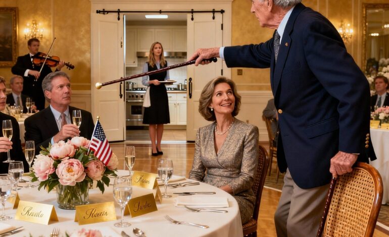 At my sister’s brunch my mother hissed “you’re here to wash dishes—don’t embarrass us” and shoved me toward the kitchen… everyone watched—until my 84-year-old grandpa scraped back his chair, pointed his cane, and said…