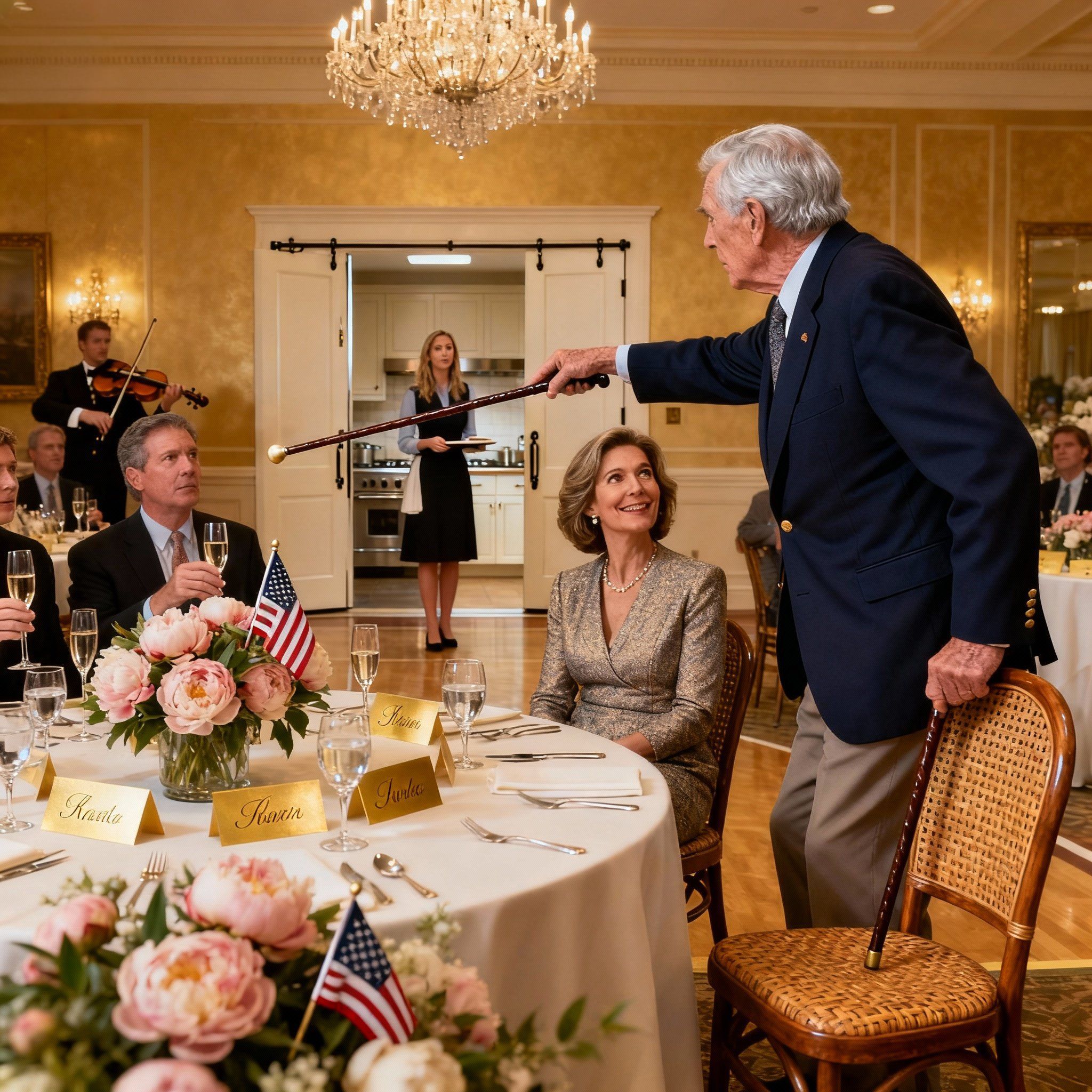 At my sister’s brunch my mother hissed “you’re here to wash dishes—don’t embarrass us” and shoved me toward the kitchen… everyone watched—until my 84-year-old grandpa scraped back his chair, pointed his cane, and said…