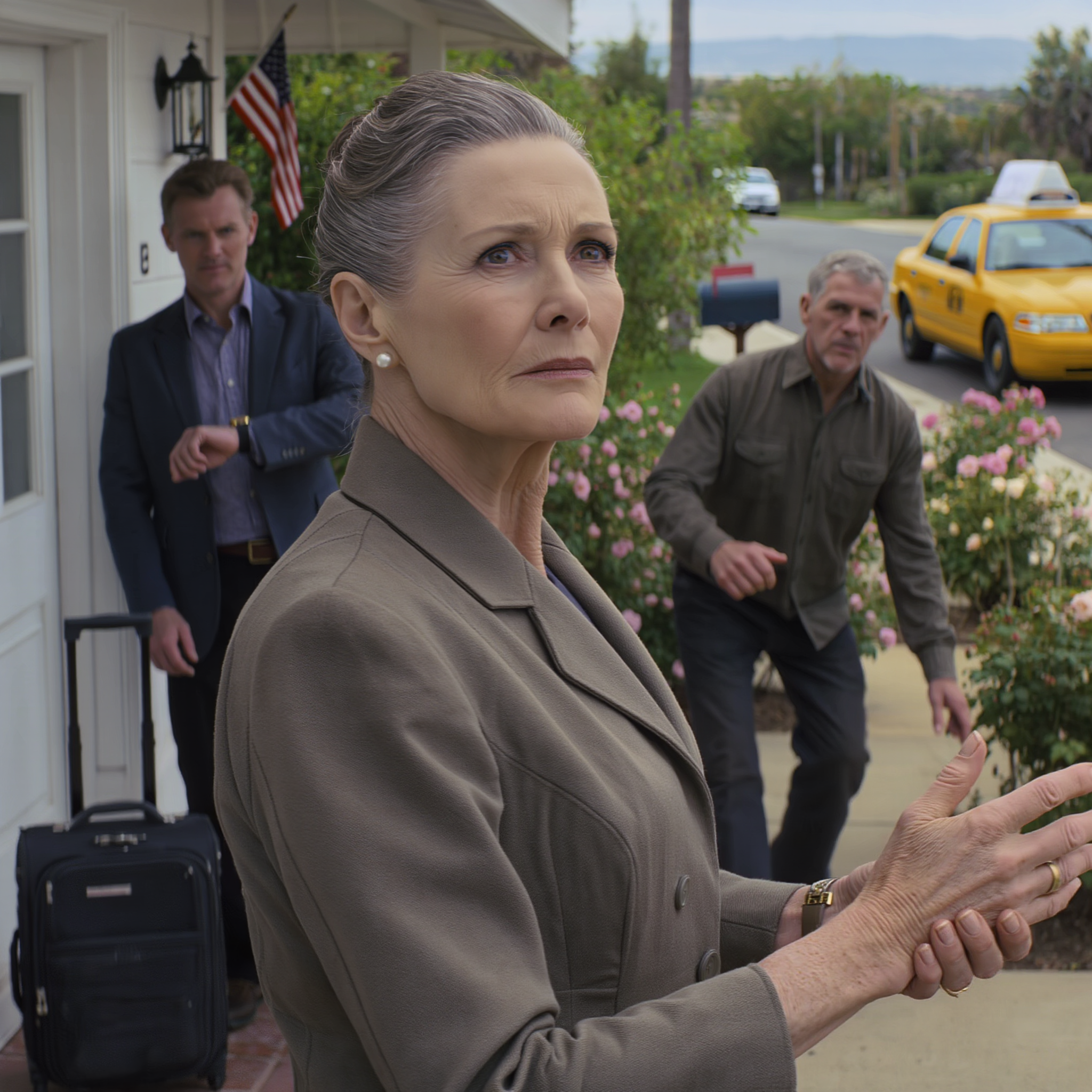 My husband suddenly booked a ‘romantic’ trip to Paris just for me. But as I was getting into the taxi, our old gardener grabbed my wrist and whispered, ‘Madam… please don’t go. Trust me.’ I pretended to leave, then secretly returned and hid in the guesthouse. An hour later, a black car rolled into the yard, two people got out with a black hard suitcase… and I realized this trip would never be a gift.