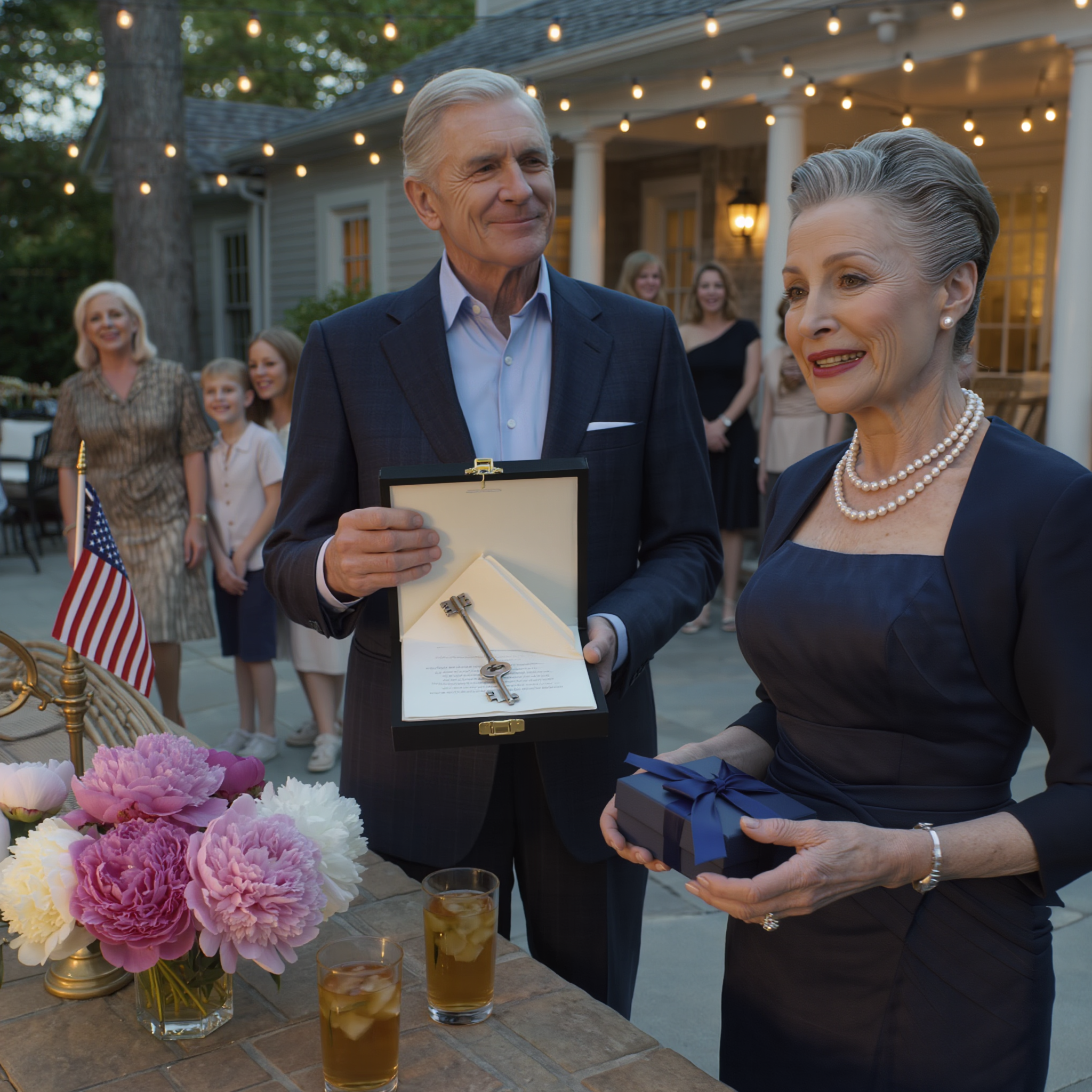 On my 73rd birthday, my husband arrived with another woman and two children, and declared in front of everyone we knew: ‘This is my second family. I’ve kept them hidden for 30 years.’ My daughters stood there stunned, unable to move or speak. However, I simply smiled gently, handed him a small gift box, and said, ‘I know. This is for you.’ The moment he opened the box, his hands began to tremble.