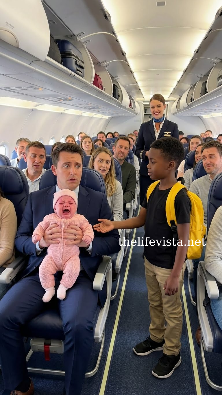The Billionaire’s Baby Screamed the Entire Flight—Until a Young Boy Did Something No One Expected.