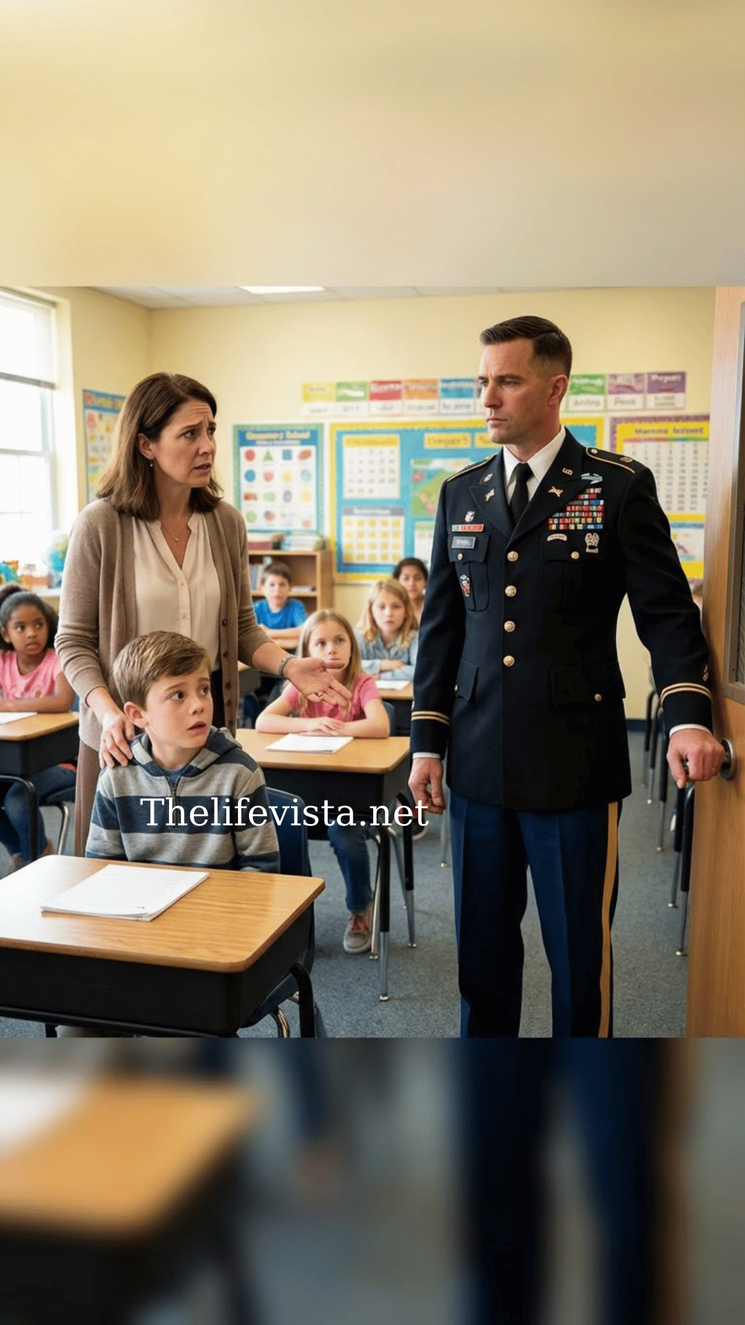 The teacher accused him of lying when he said his dad worked at the Pentagon—until a man in uniform stepped into the classroom and said, “I’m here for my son,” and the entire class went completely silent…