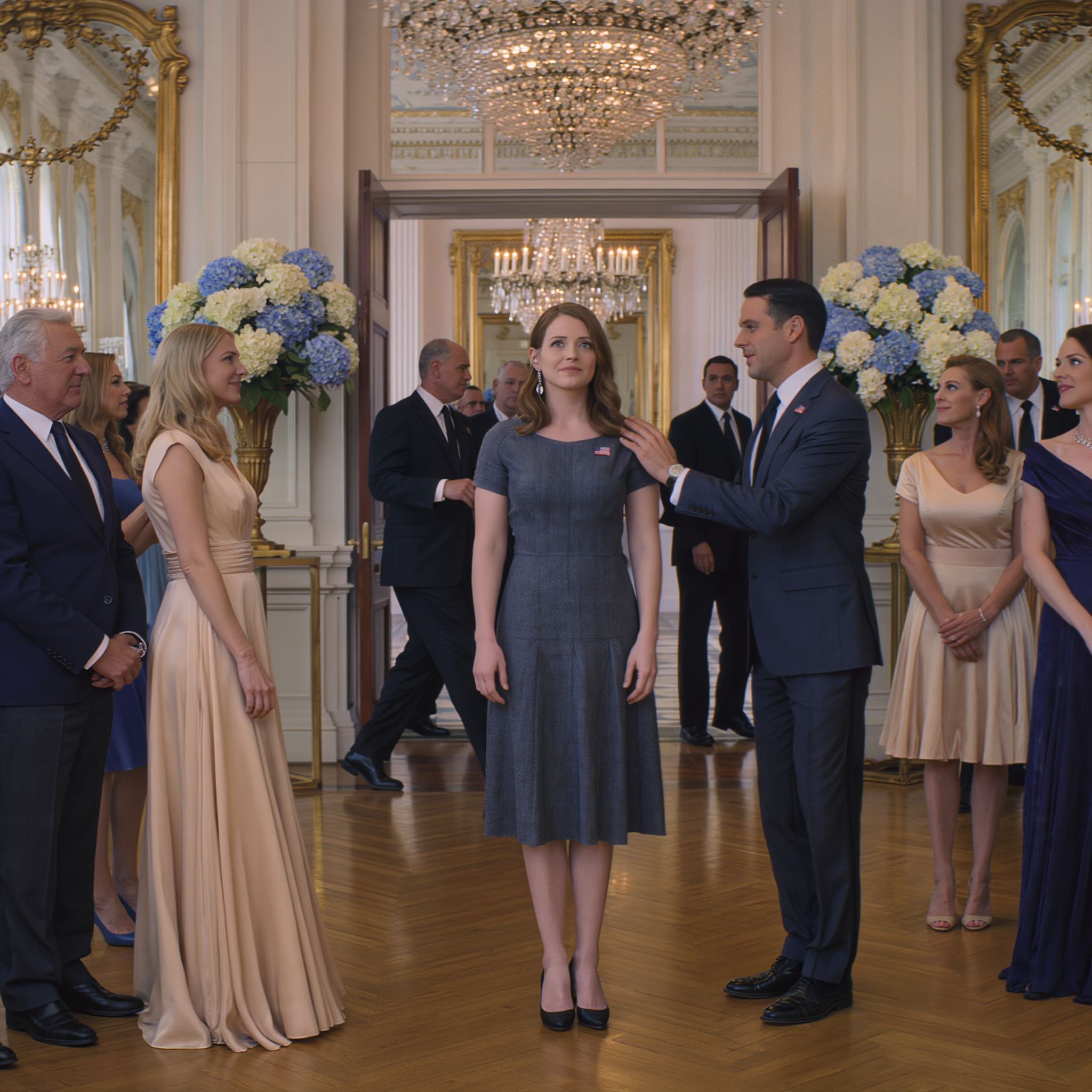 At my sister’s engagement party, my dad smiled at her super-rich future in-laws and said, ‘Emma drives the food delivery,’ and everyone in the room burst out laughing at my simple dress as if it were a joke. Then the ballroom doors swung open and a team of security officers in black suits sped in. A high-ranking official walked past everyone, stopped in front of me, and whispered, ‘Agent Cooper…’