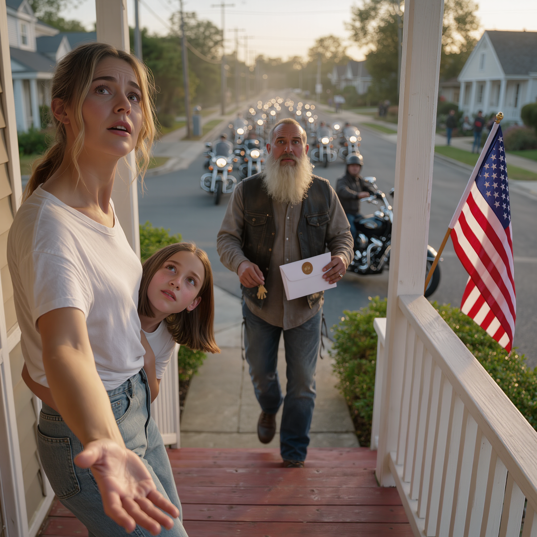 On a rainy night, a poor single mom spent her last $8 on a hot meal for a rough-looking biker that everyone in town crossed the street to avoid, not knowing he was a member of a large biker club. The next morning, the ground outside her tiny apartment shook as over a hundred bikes rolled by, and what they gave her on that sidewalk changed everything.