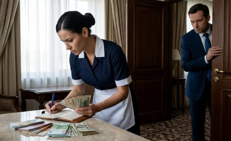 La limpiadora pensó que estaba sola. El millonario lo vio todo y lo que pasó después fue sorprendente.