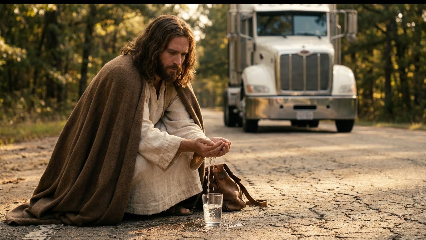 CAMIONERO ENCONTRÓ A JESÚS PIDIENDO AGUA EN LA CARRETERA E HIZO ESTO…