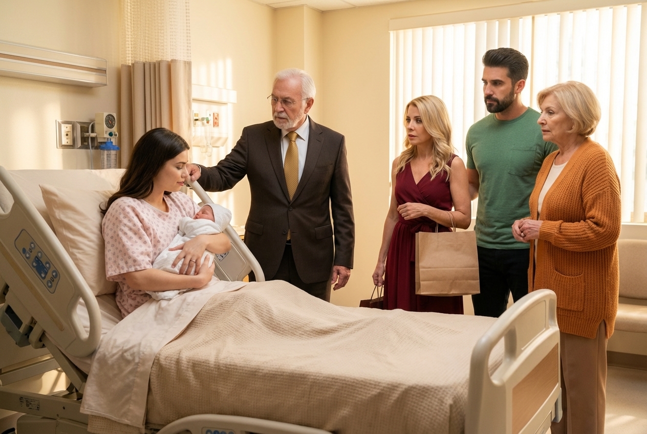 The Grandfather Who Stepped Into My Hospital Room With Flowers To Meet His New Great-Granddaughter — But When He Whispered, “Sweetheart, Was The Two Hundred Fifty Thousand I Sent You Every Month Not Enough?”, I Froze… And The Moment My Husband And Mother-In-Law Burst In Carrying Luxury Bags, Everything I Thought I Knew About My Life Began To Unravel