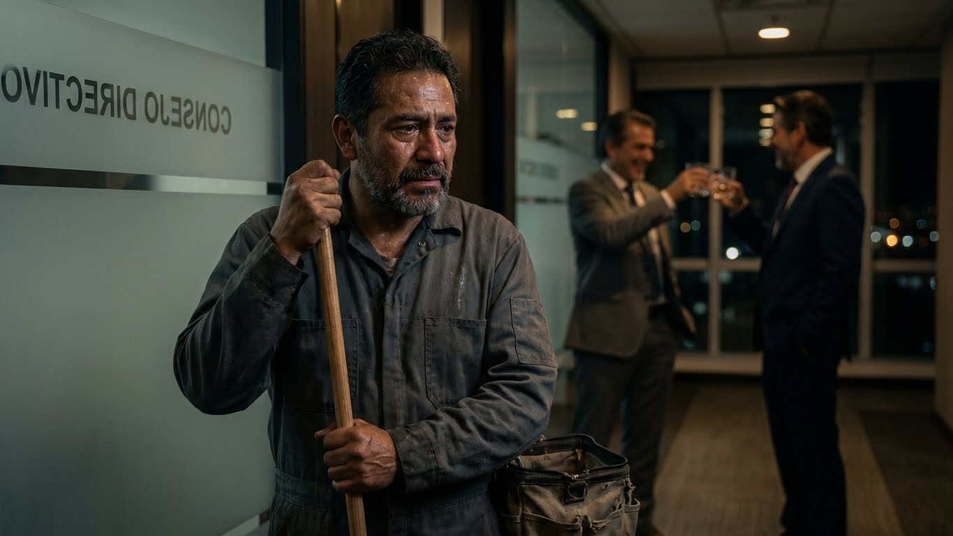 Entré al edificio con el uniforme gris y el carrito de limpieza; nadie me miró dos veces. Yo, el dueño de todo aquello, invisible dentro de mi propia empresa. Entonces escuché una voz detrás de la puerta entreabierta: —Tranquilo, el viejo nunca se entera de nada. Sentí un golpe seco en el pecho. ¿Viejo? Apreté con fuerza el trapeador cuando escuché mi nombre usado como una burla. En ese instante comprendí que no había venido a limpiar… sino a descubrir una verdad capaz de destruirlo todo.