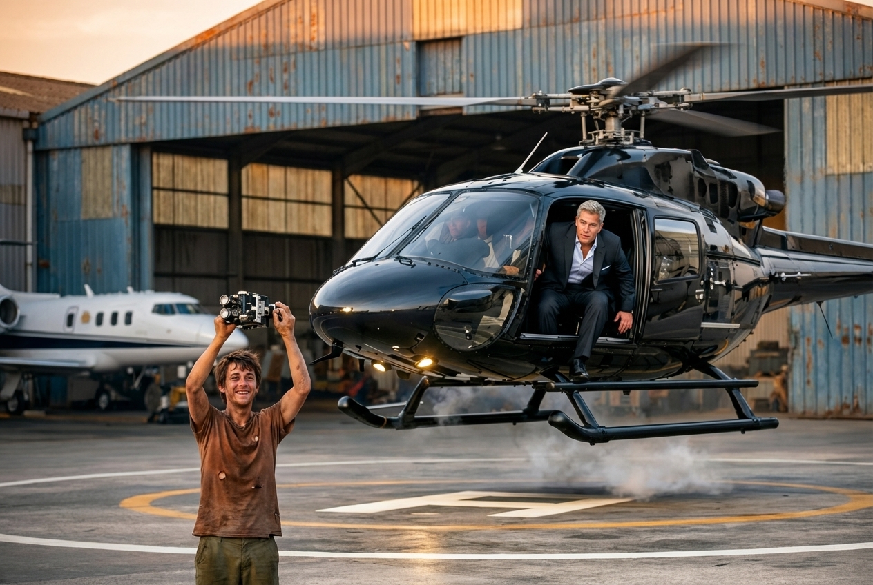 ¡TU MUJER QUITÓ ESTA PIEZA, NO VAYAS!, gritó el pequeño mendigo al billonario en el helicóptero