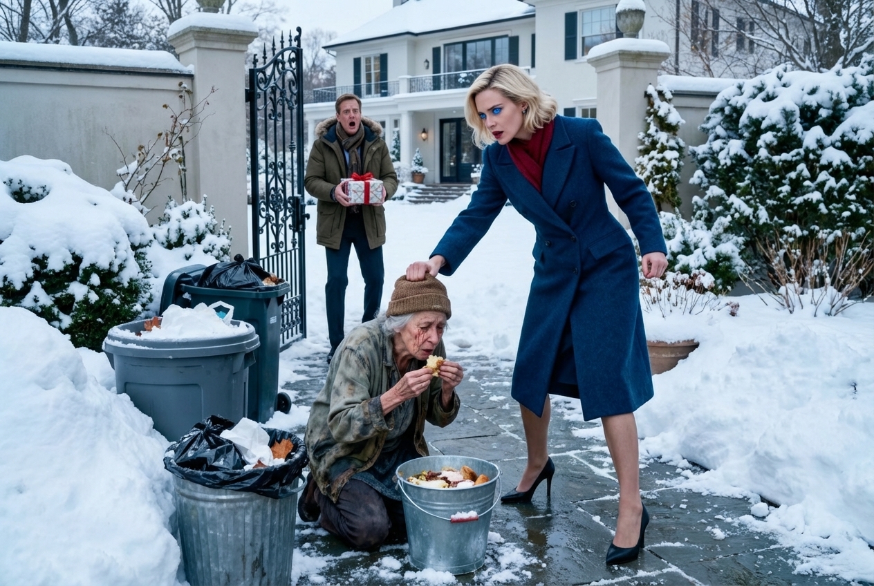 Billionaire Flies Home on Thanksgiving, Finds Wife Forcing His Sick Mother to Eat Garbage Behind the Trash Cans… What He Did Next Stunned Everyone…