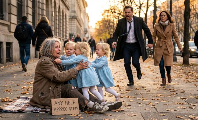 Las trillizas ciegas corrieron hacia una mendiga… y pronunciarons un nombre que su padre juró olvidar