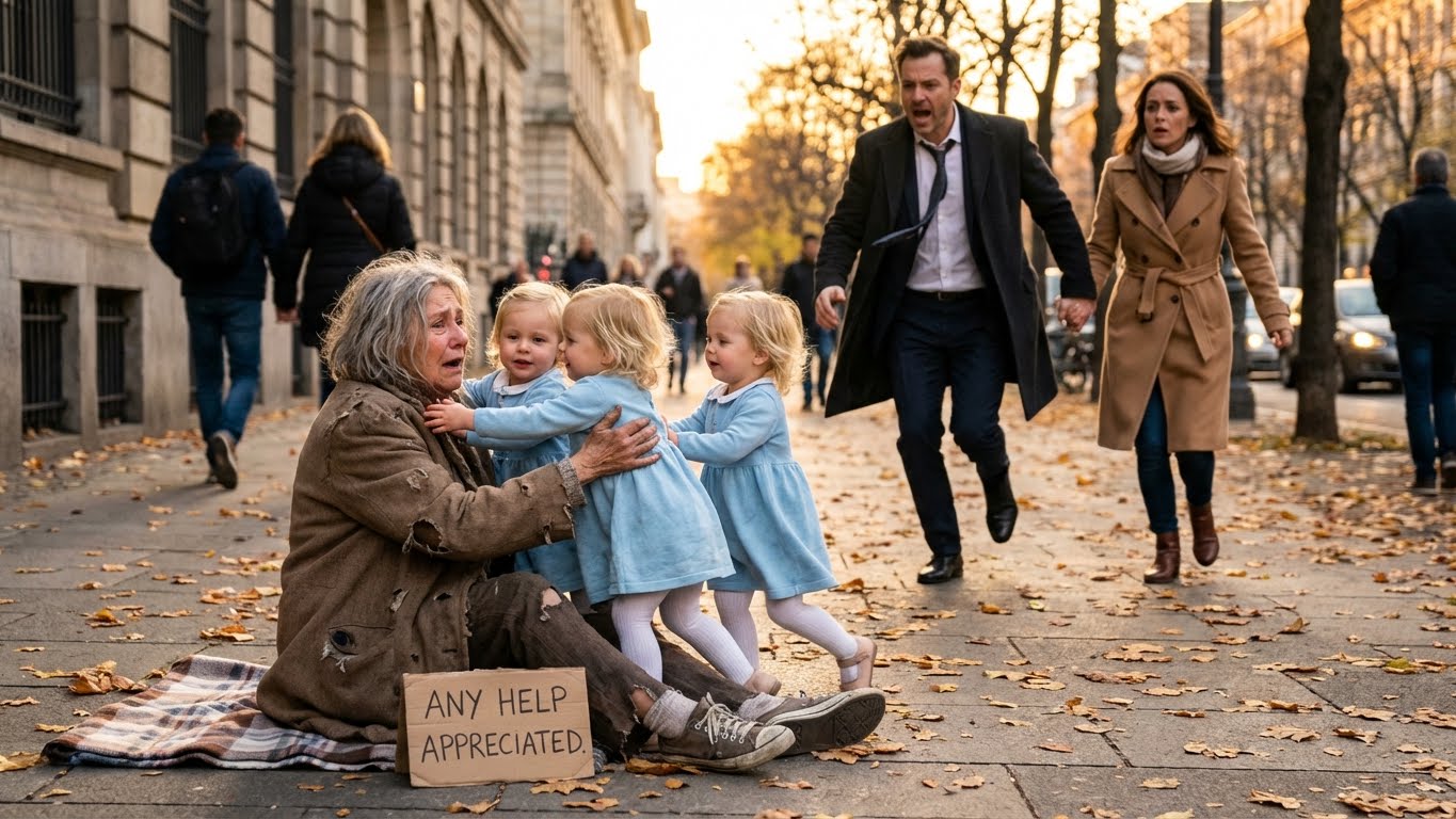 Las trillizas ciegas corrieron hacia una mendiga… y pronunciarons un nombre que su padre juró olvidar