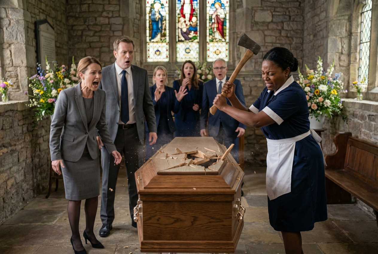 The cleaner tore open the coffin of the millionaire’s elderly mother—’Sir, take her out… She’s not dead!”