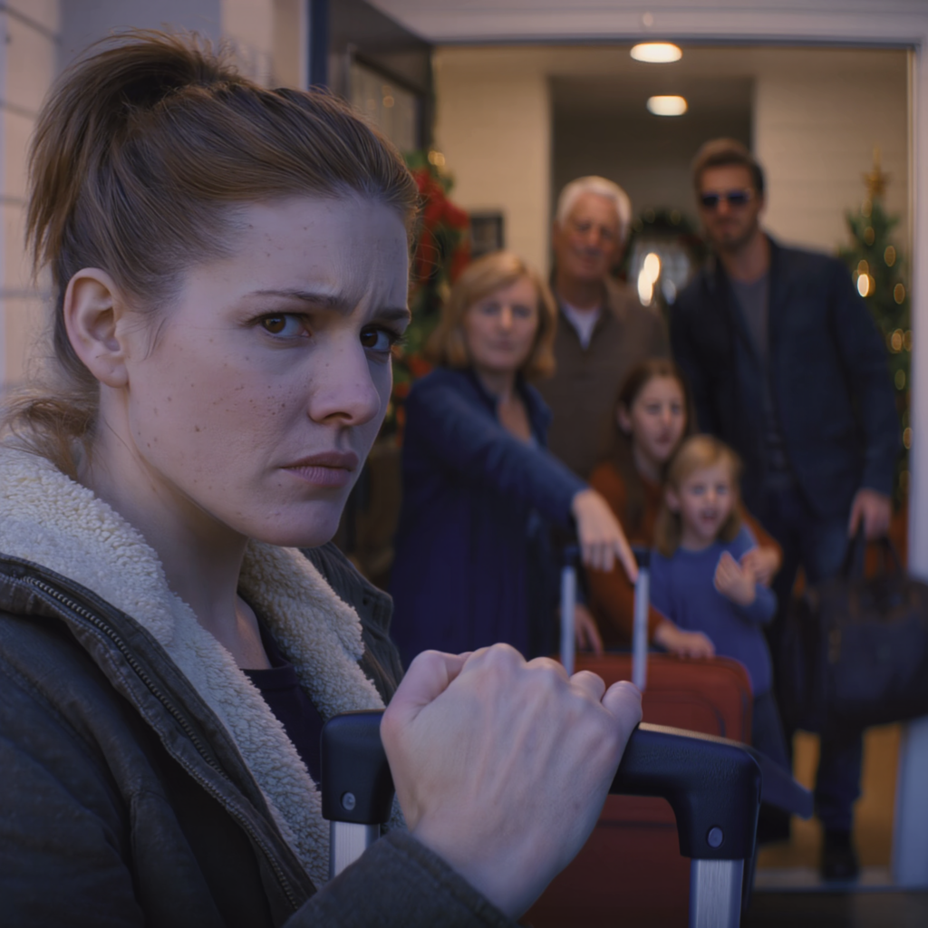 My mom begged me to fly 10 hours home for the holidays… but the second she opened the door—NO hello, NO hug—she just threw it at me: “You’ll babysit, we’re going on a trip.” My brother sneered: “Kids, don’t wipe your snot on her!”… I only smiled and said ONE sentence—and the laughter died instantly…