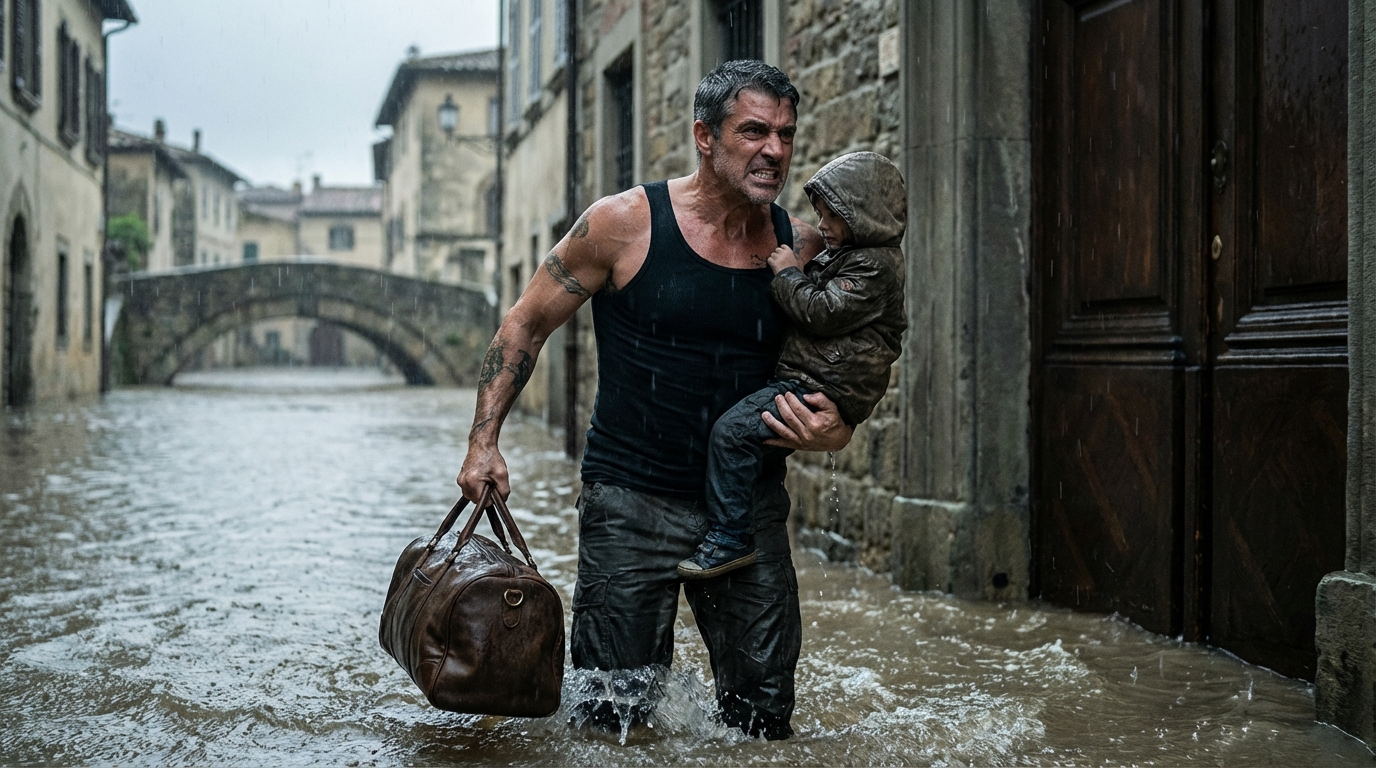 Nadie se atrevía a entrar al agua… hasta que unos motoristas rompieron el autobús y cambiaron todo