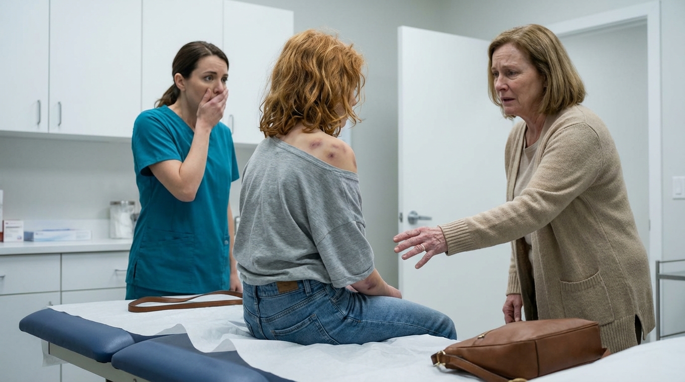 “Mi corazón se heló mientras los ojos de la enfermera se abrían con horror. Siete secretos brutales escondidos bajo mi piel. El rostro de mamá perdió el color mientras intentaba frenéticamente detener el examen. —Estas no son de las escaleras —susurró la enfermera, con la voz temblorosa. El médico señaló la pantalla iluminada y, de repente, todos guardaron silencio.”