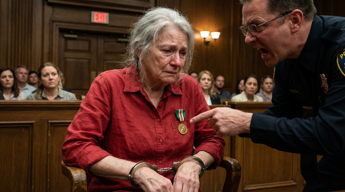 El juez despreció su medalla llamándola “una baratija” y ordenó que la esposaran ahí mismo en la sala… pero segundos después, con la entrada del Almirante, todo el tribunal quedó en un silencio mortal.