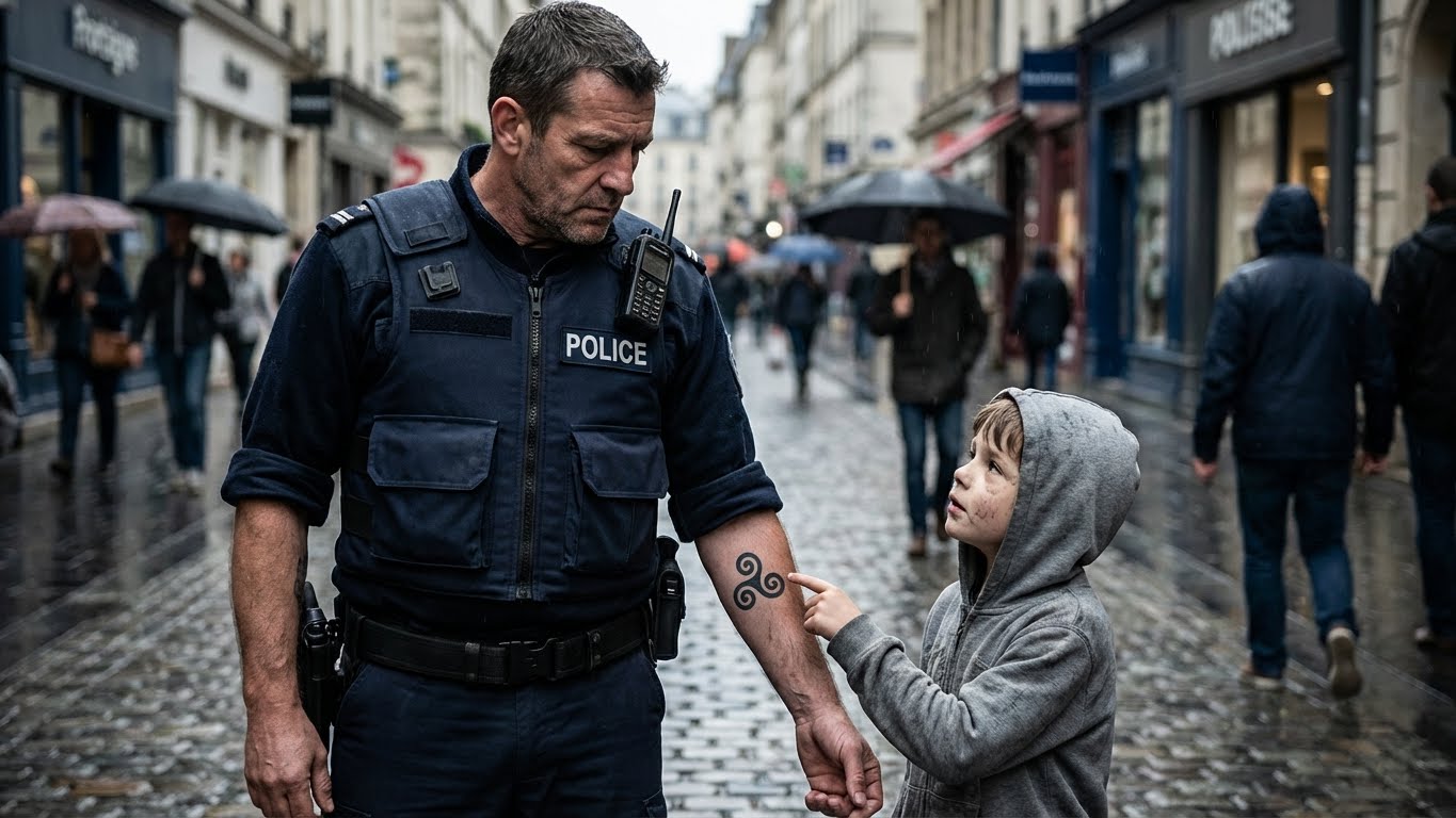El niño huérfano ve el tatuaje del policía y dice: «Mi papá tenía el mismo»… y el policía se queda petrificado. No hubo llamada de emergencia. Ni disparos. Ni gritos.
