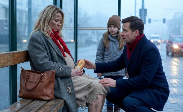 “This is all I can give you.”Husband Abandons Pregnant Wife Along With A Loaf At Bus Stop — Single Dad And Daughter Save Her