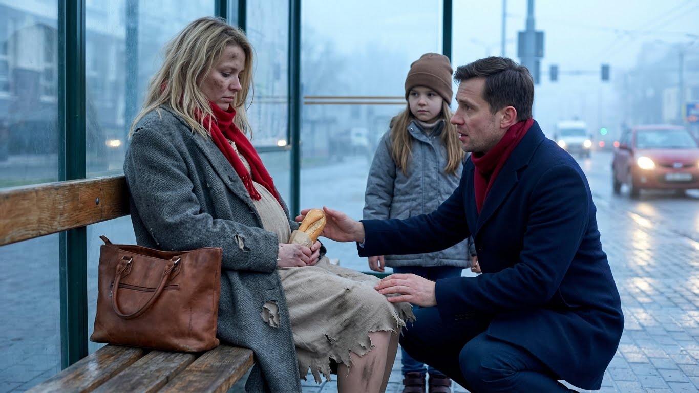 “This is all I can give you.”Husband Abandons Pregnant Wife Along With A Loaf At Bus Stop — Single Dad And Daughter Save Her