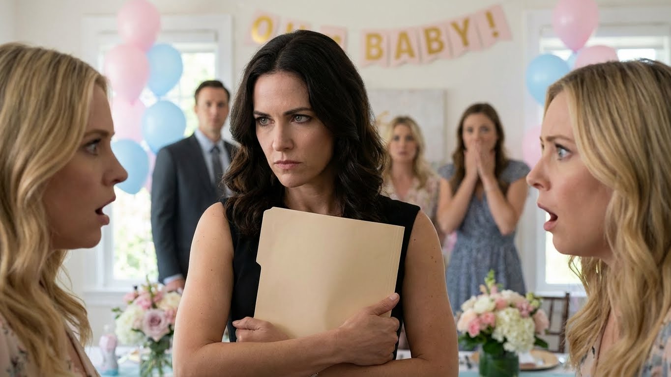 My sister invited me to her baby shower only to publicly announce that my late husband is the father of her baby and demand half of my inheritance. So I showed her some documents that made her turn pale… now our parents…