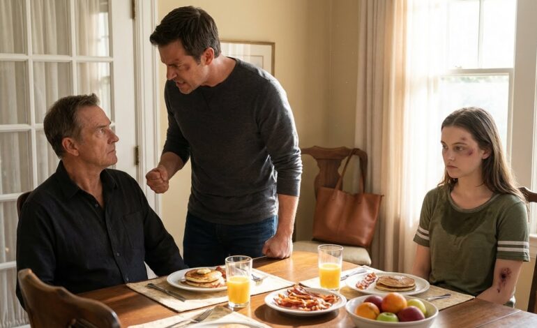 After my husband hurt me, i went to bed without a word. the next day, he woke to the smell of pancakes and a table full of treats waiting for him. he smiled and said, “good, you finally get it.” but when he realized who was sitting at the table, his face froze.