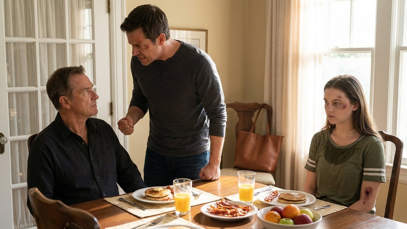 After my husband hurt me, i went to bed without a word. the next day, he woke to the smell of pancakes and a table full of treats waiting for him. he smiled and said, “good, you finally get it.” but when he realized who was sitting at the table, his face froze.