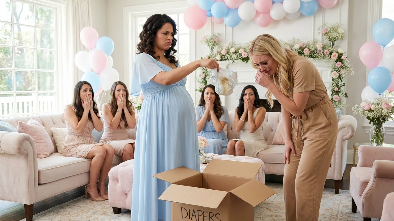My sister said she got me a ‘special gift’ for my baby shower. It was a box full of diapers… used ones. Everyone laughed—until I announced she’d just lost her house. She shrugged and said, “oh, don’t be dramatic—you’re rich, buy a real gift yourself! “