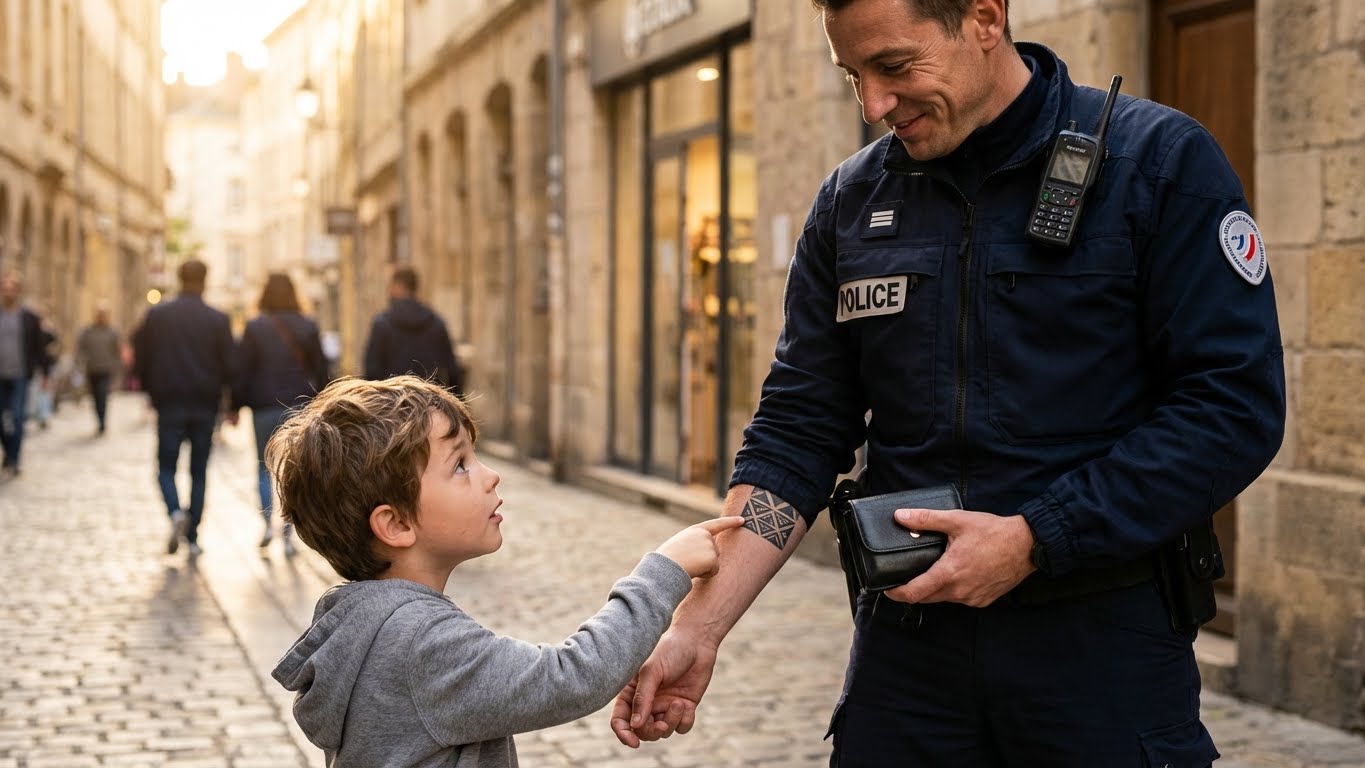 El niño huérfano ve el tatuaje del policía y dice: «Mi papá tenía el mismo»… y el policía se queda petrificado.