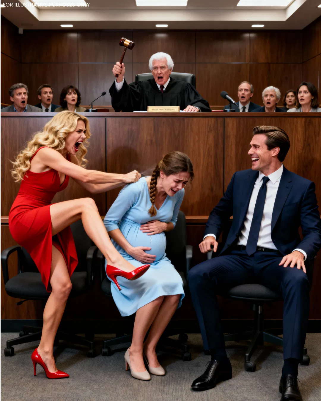 The mistress 𝕜/𝕚𝕔/𝕜𝕤 the pregnant wife during the trial — the millionaire doesn’t know the judge is his father