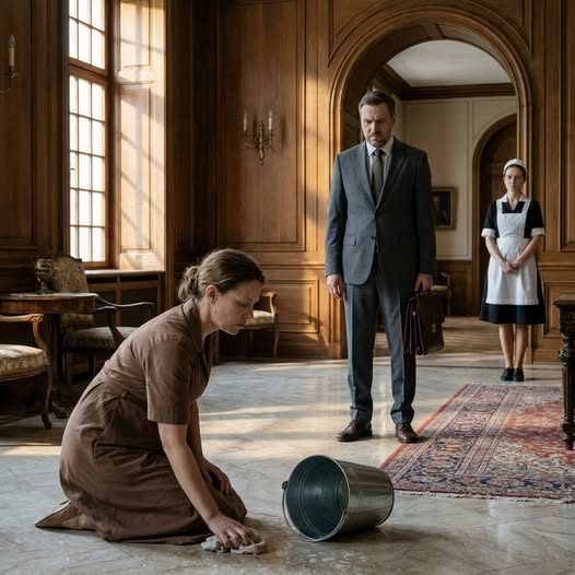 I returned home early to surprise my wife, eight months pregnant, and instead found her on her knees scrubbing the floor while my staff looked on. What I uncovered afterward wasn’t just shocking—it completely shattered everything I thought I knew.