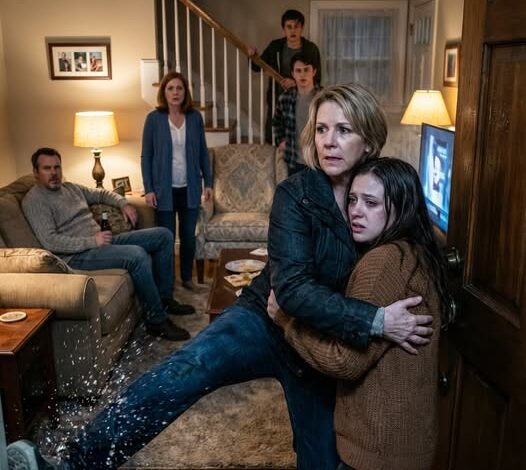 Rain soaked through my coat as I found my daughter on her knees in the driveway, trembling—because her husband “taught her a lesson” for buying a simple new dress. From inside the house, I heard his mother cackle and his brothers cheer. My daughter whispered, “Mom… please don’t make it worse.” I lifted her chin, saw the bruise, and kicked the door open. I stared straight at him and said five words: “Get up. This ends today.” Then the laughter stopped… and the real punishment began.