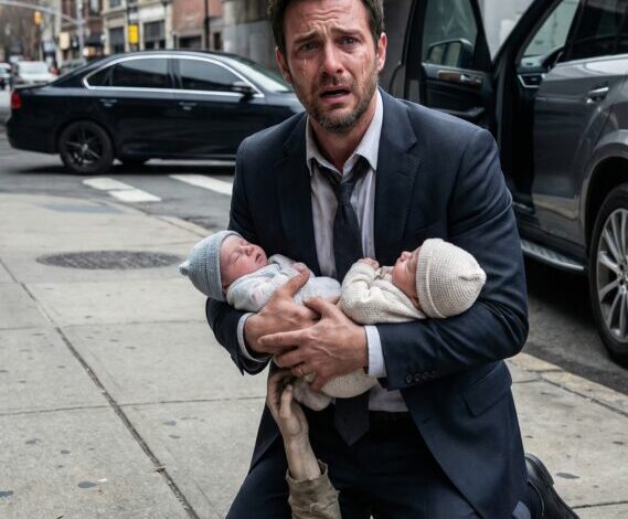 I was minutes from signing a billion-dollar contract when I saw them—two newborn boys, red-faced, screaming beside a homeless woman slumped on the curb. I slammed the brakes. “Hey! Ma’am, can you hear me?” No answer. I knelt closer… and my heart stopped. It was her. My wife—the one who vanished two years ago. I whispered, shaking, “How are you here…?” One baby’s tiny fist gripped my finger like a plea. I could lose the deal. But I’d just found something worth far more… and the truth was only beginning.