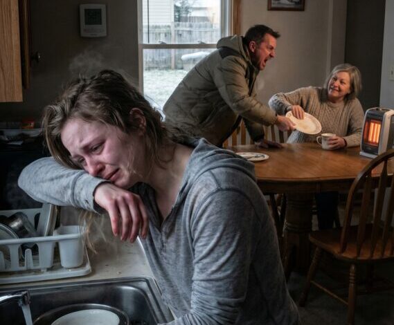 I visited my daughter without notice and was stunned! Her mother-in-law and husband were sitting and eating while she was washing dishes, shivering from the cold. Her husband snatched the plate from his mother’s hands and yelled, “Stop washing dishes, bring more food!” I quietly made a phone call. Five minutes later, everything had changed and..