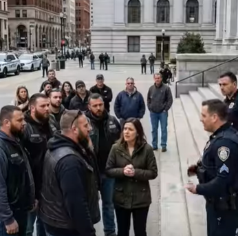 Mentre dieci motociclisti circondavano la giovane ragazza all’ingresso del tribunale, la gente si fece indietro istintivamente—sembrava più una minaccia che una protezione.