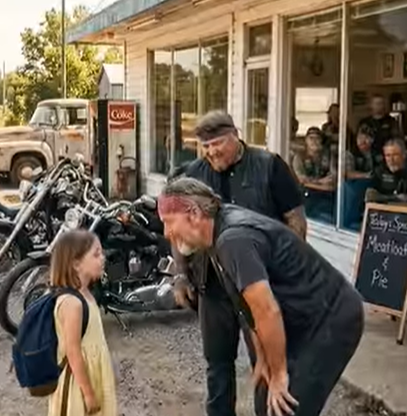 Una bambina spaventata entrò in una tavola calda nel deserto, chiedendo agli sconosciuti se qualcuno la avrebbe accolta—finché un motociclista silenzioso non le aprì lo zaino e si rese conto che stava fuggendo da qualcosa di molto più pericoloso.
