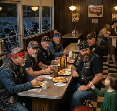 Una bambina che aspettava da sola in una tavola calda tranquilla menzionò casualmente il tatuaggio di sua madre a un gruppo di motociclisti — finché un dettaglio nascosto non li fece bloccare e li fece capire che era collegata a un segreto che dovevano da oltre un decennio.